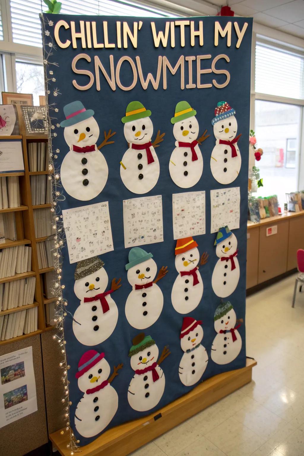 Personalized snow friends make this board both humorous and touching.