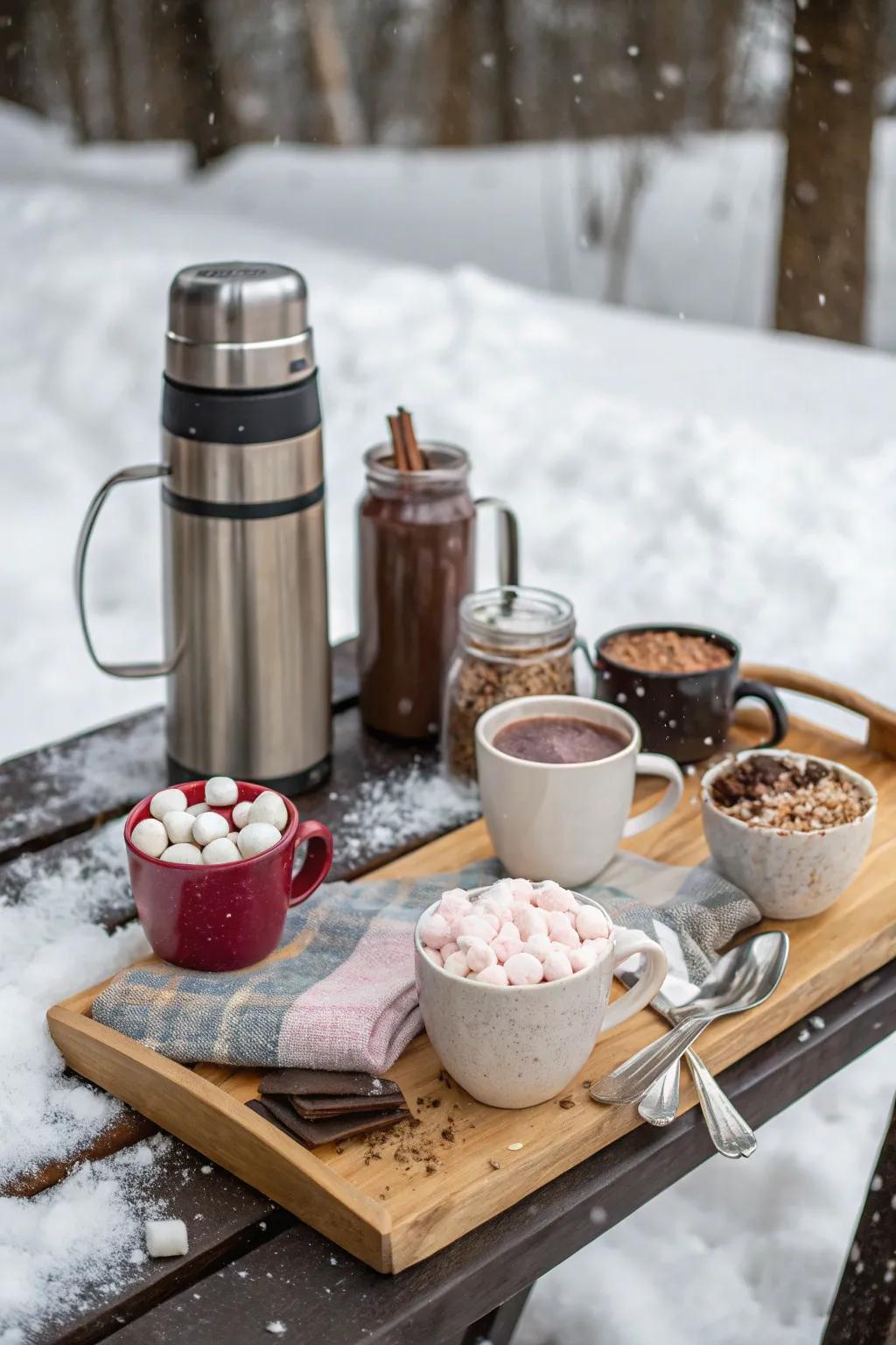 Create a delightful hot chocolate station for your winter picnic.