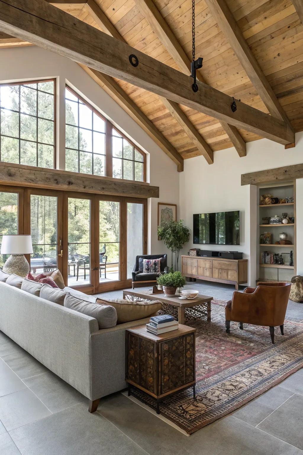 Varied living area featuring a combination of modern and country aspects.