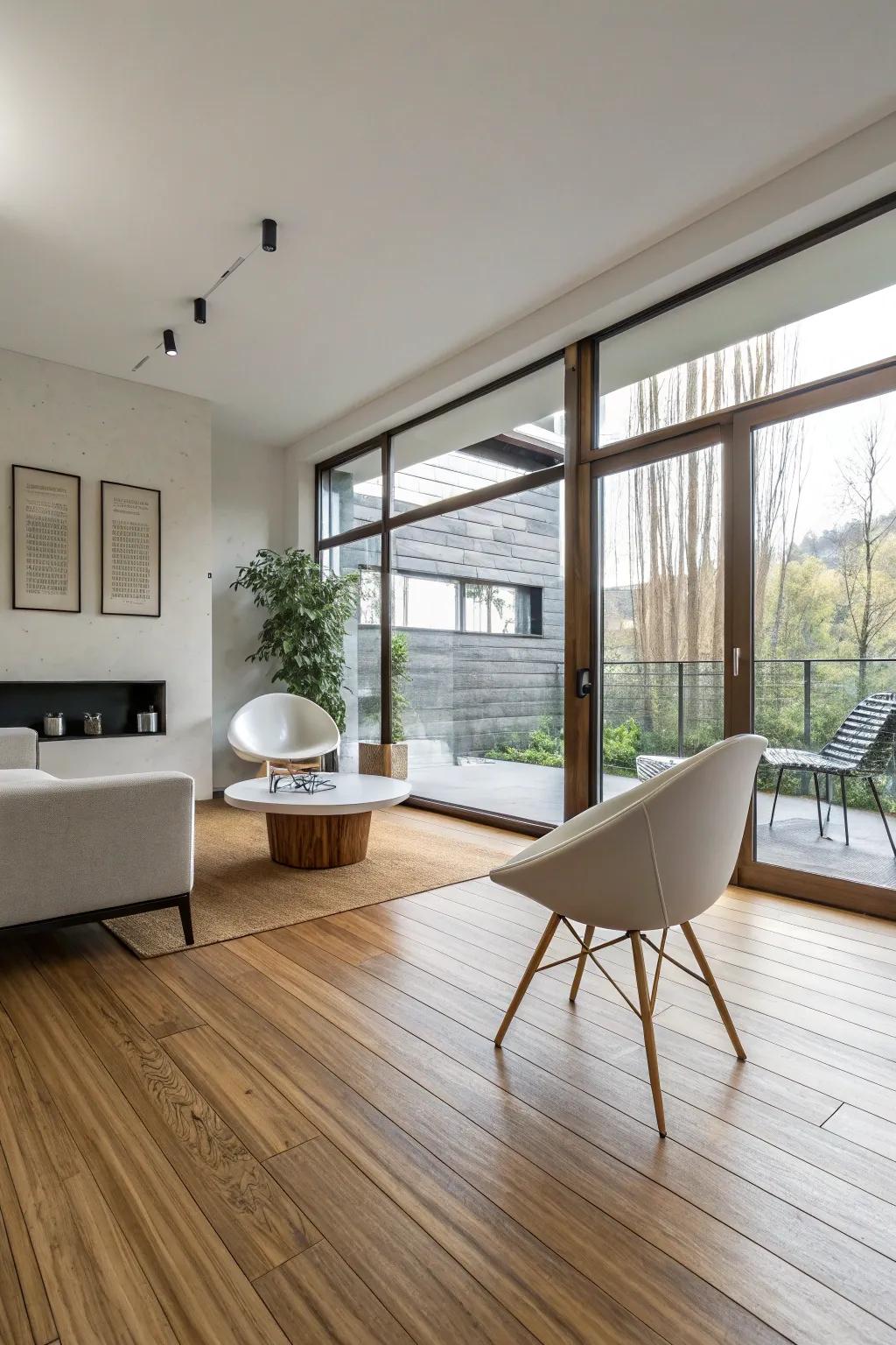 Modern interior featuring eco-friendly bamboo flooring.