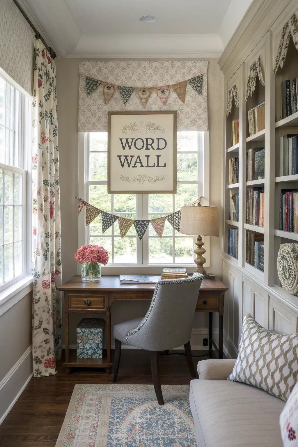 Enhance your word wall using aesthetic touches for a harmonious design.