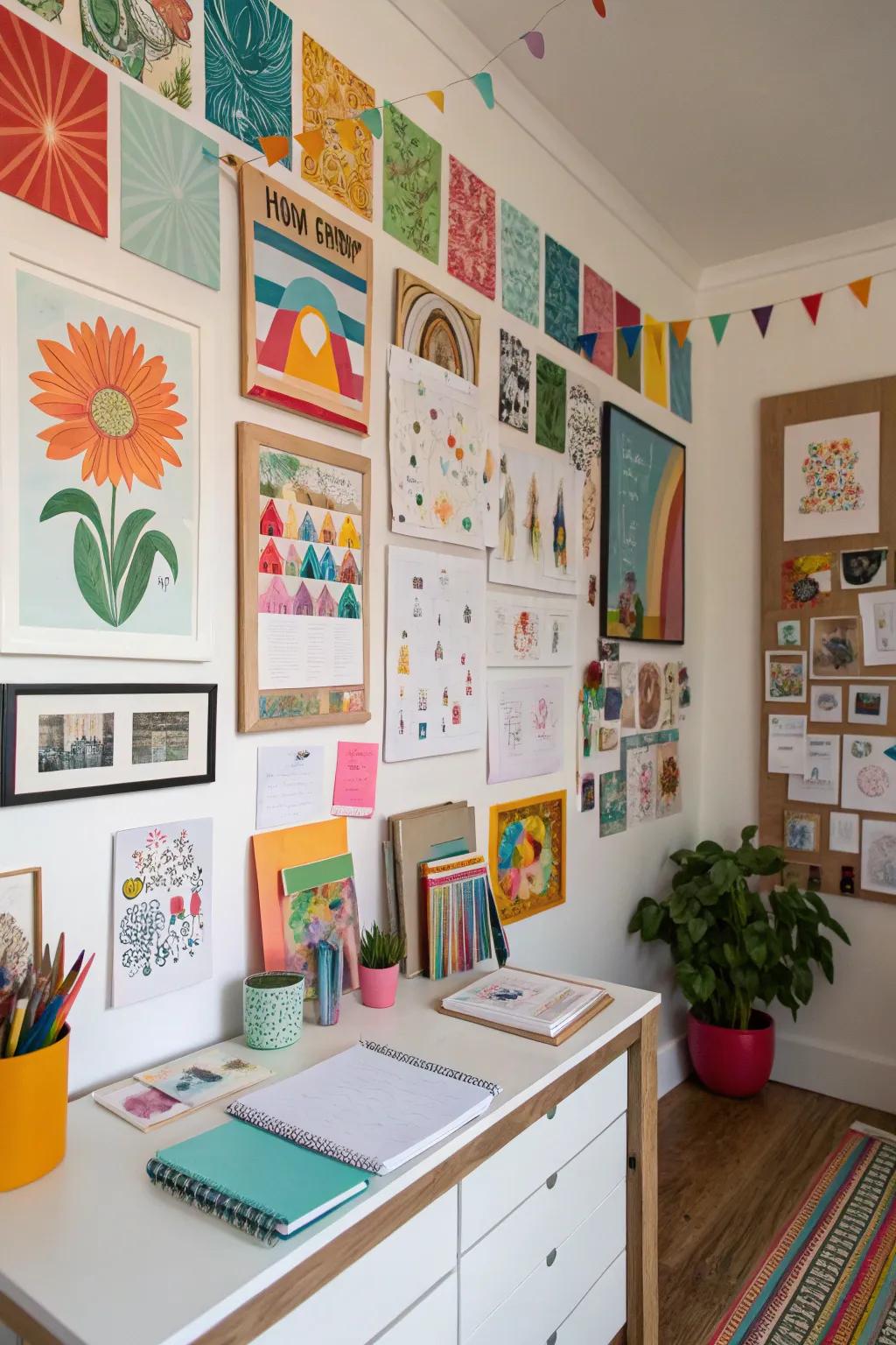 An inspiration wall keeps ideas coming.