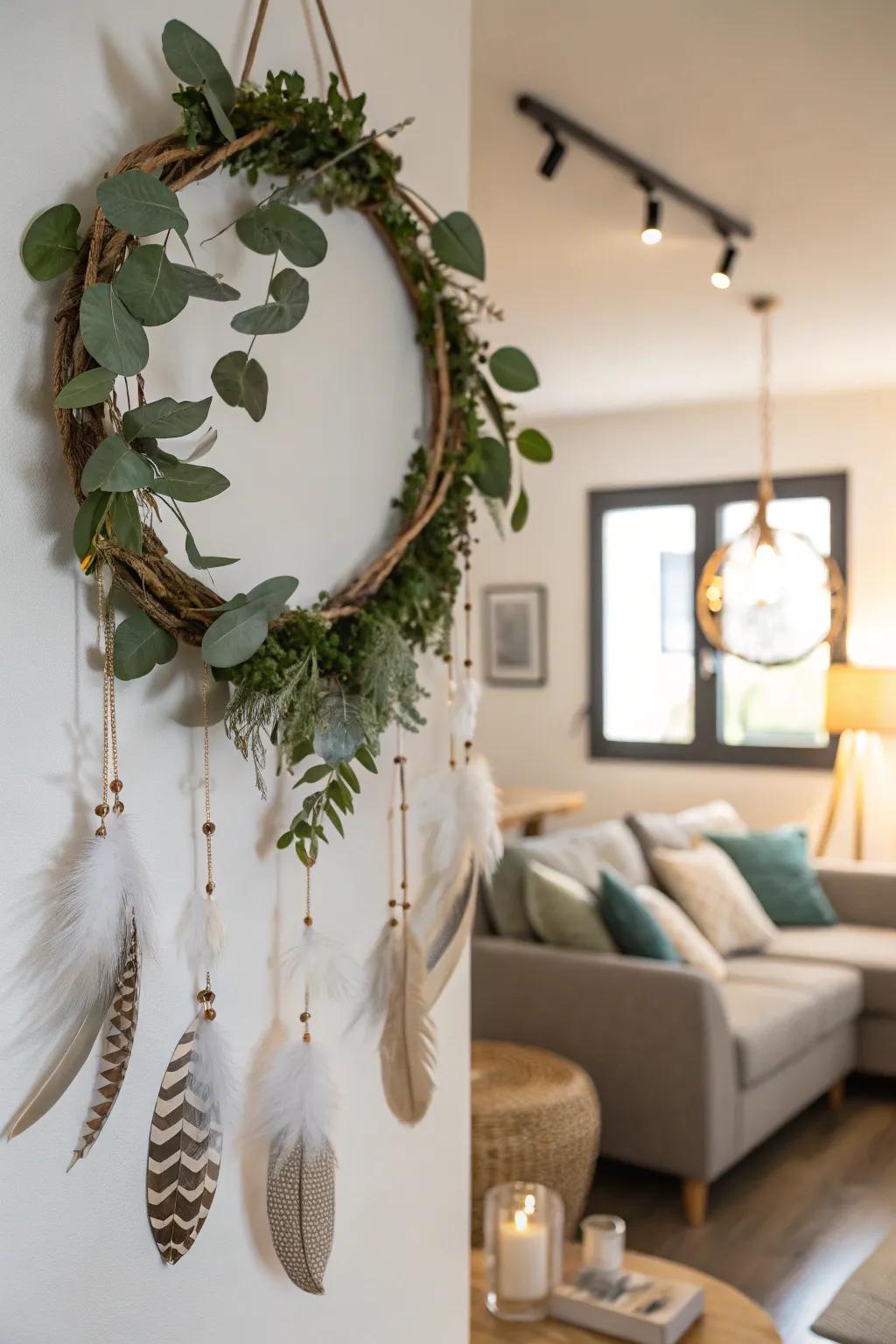 A wreath embodying a carefree attitude through organic components.
