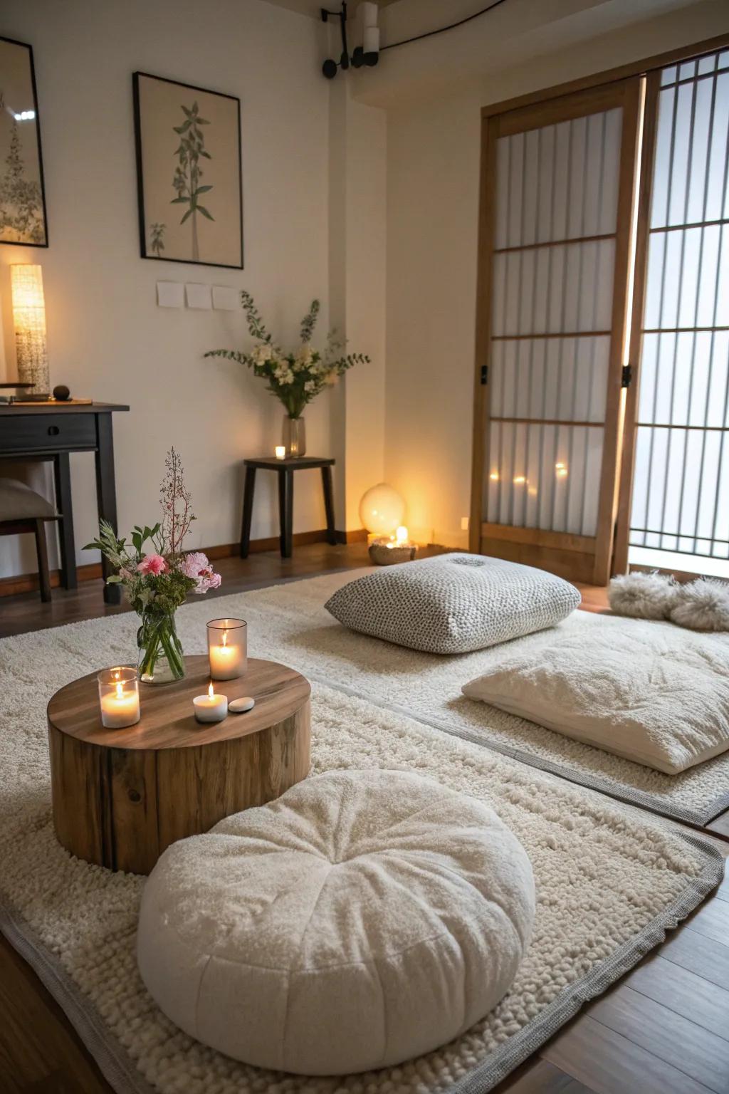 Gentle fabrics add comfort and warmth to the space.