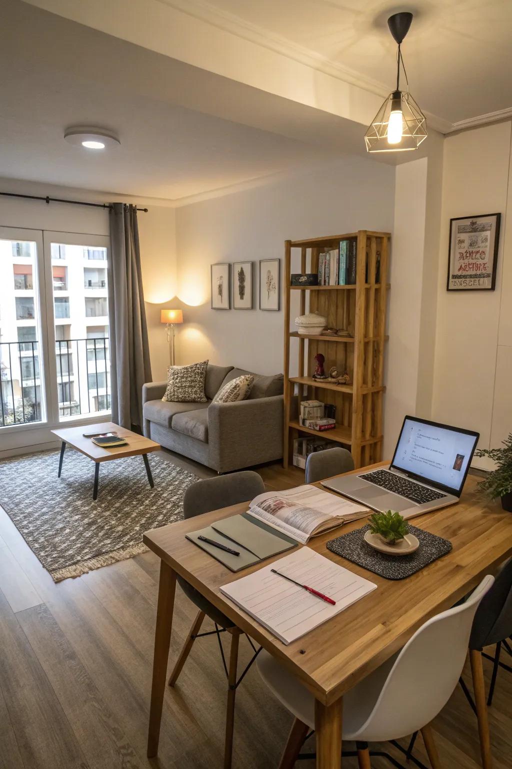 Multi-purpose spaces optimize functionality in compact apartments.