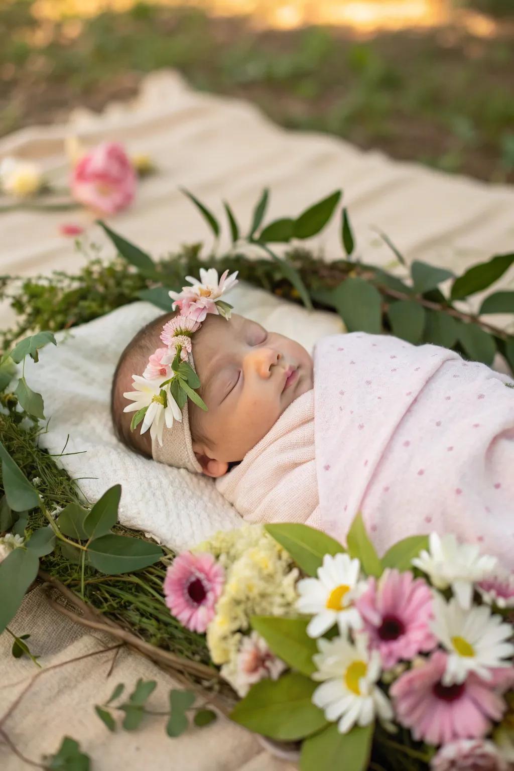 Nature-inspired themes celebrate the purity and beauty of new life.
