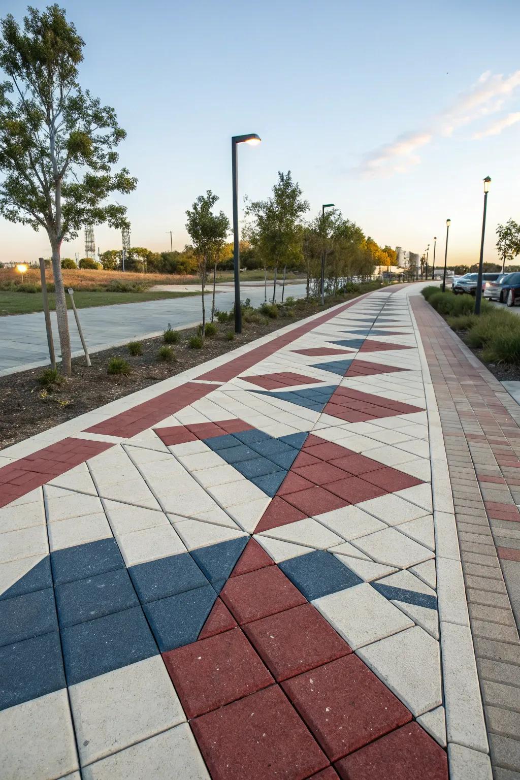 Modern elegance achieved with a geometric paver arrangement.