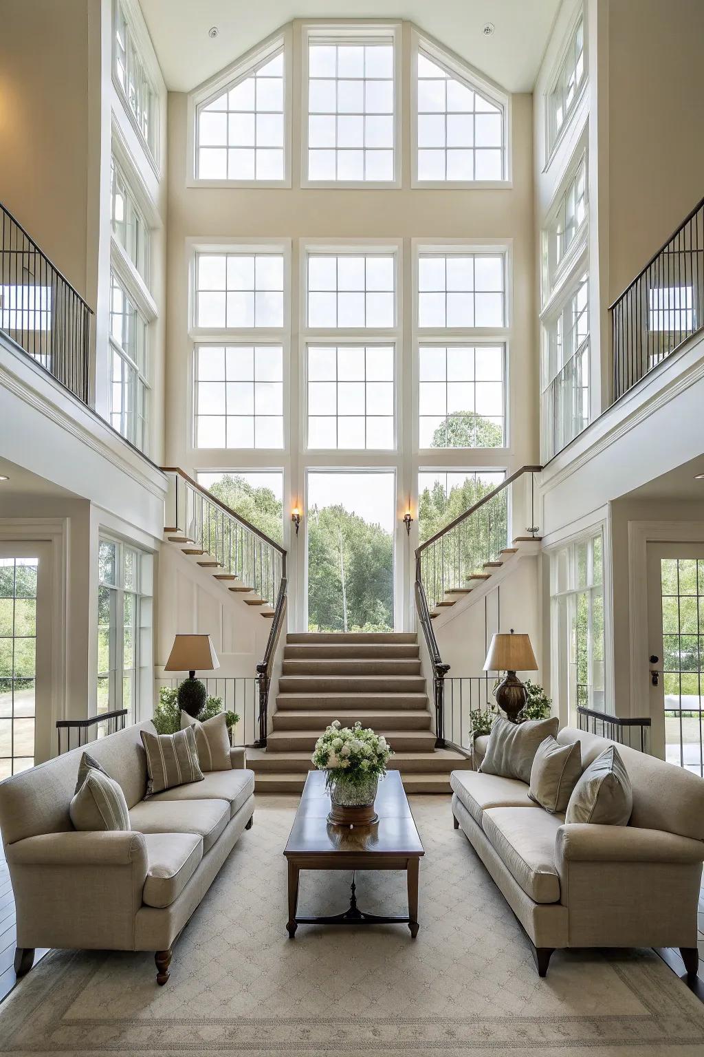 Symmetrical design creates balance in a spacious great room.