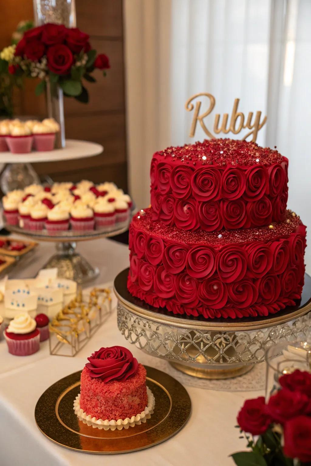 A ruby-themed cake steals the spotlight.
