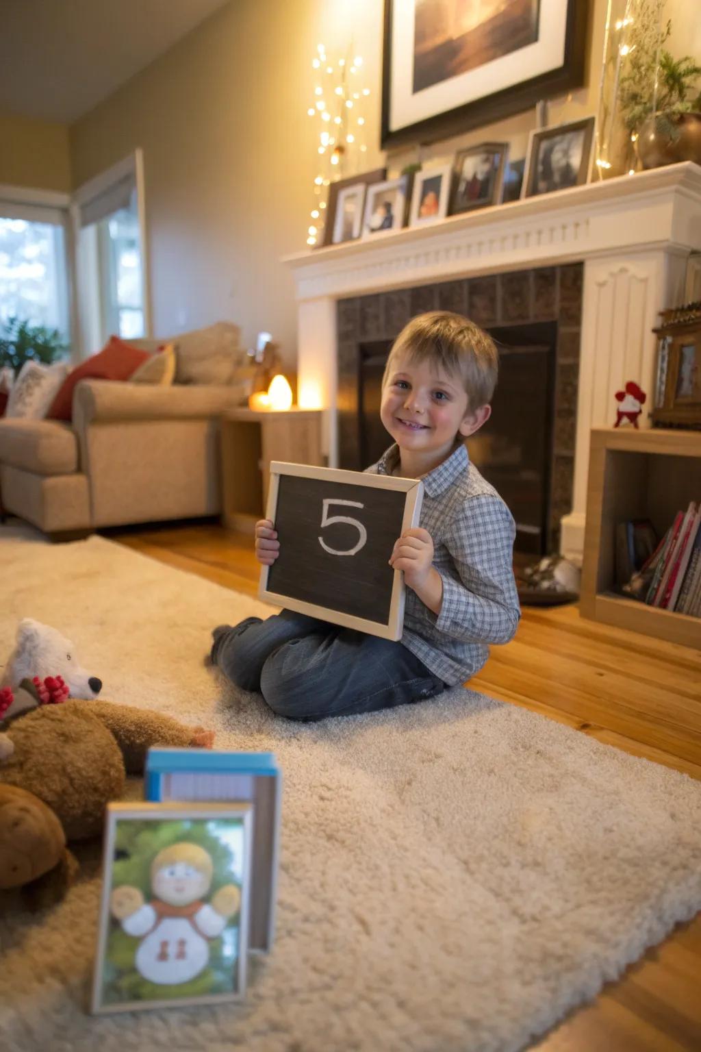A chalkboard indication introduces a personal element to birthday photographs.
