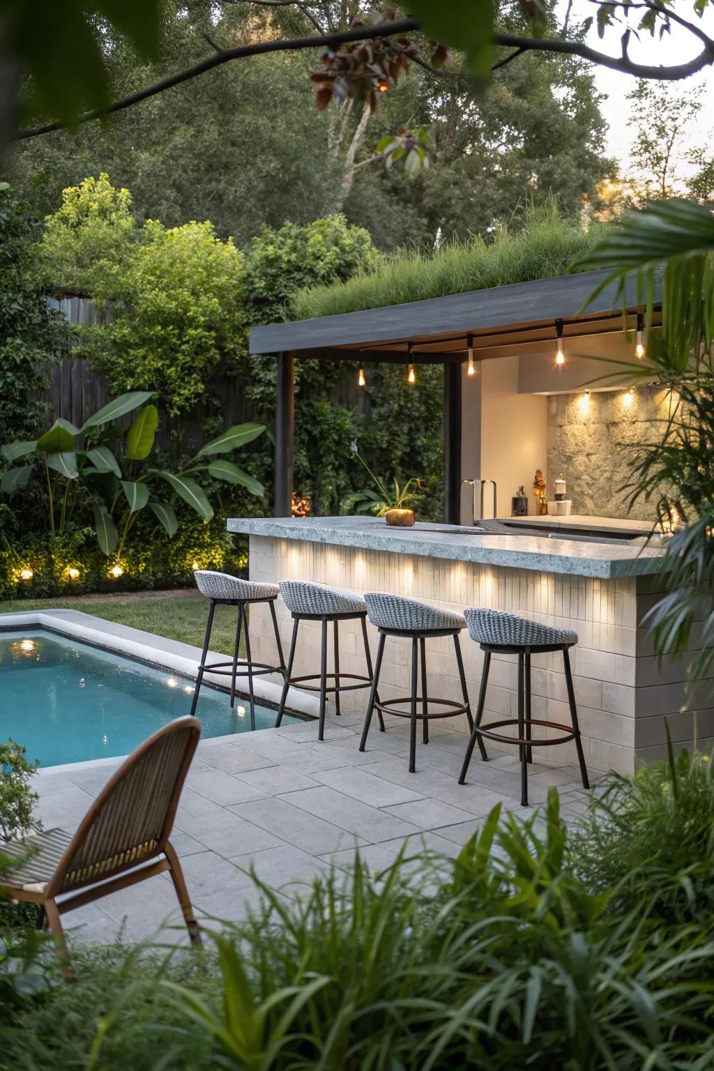 Comfortable seating enhances the appeal of your poolside bar.