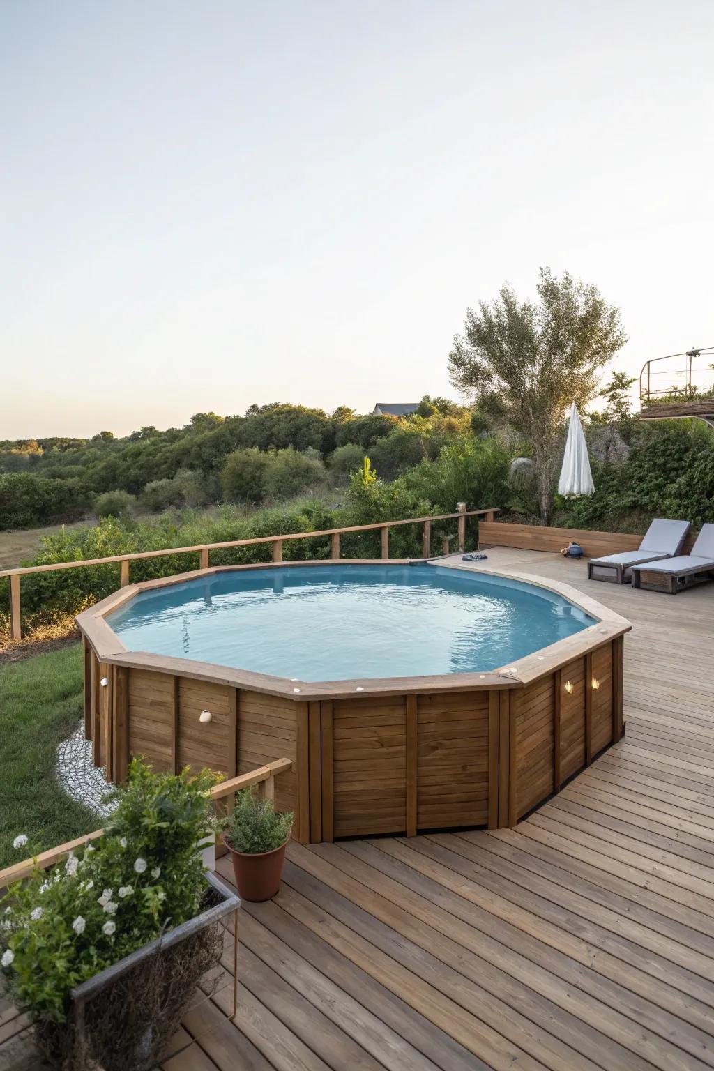 Timber surrounds enhance the pool experience with elegance.