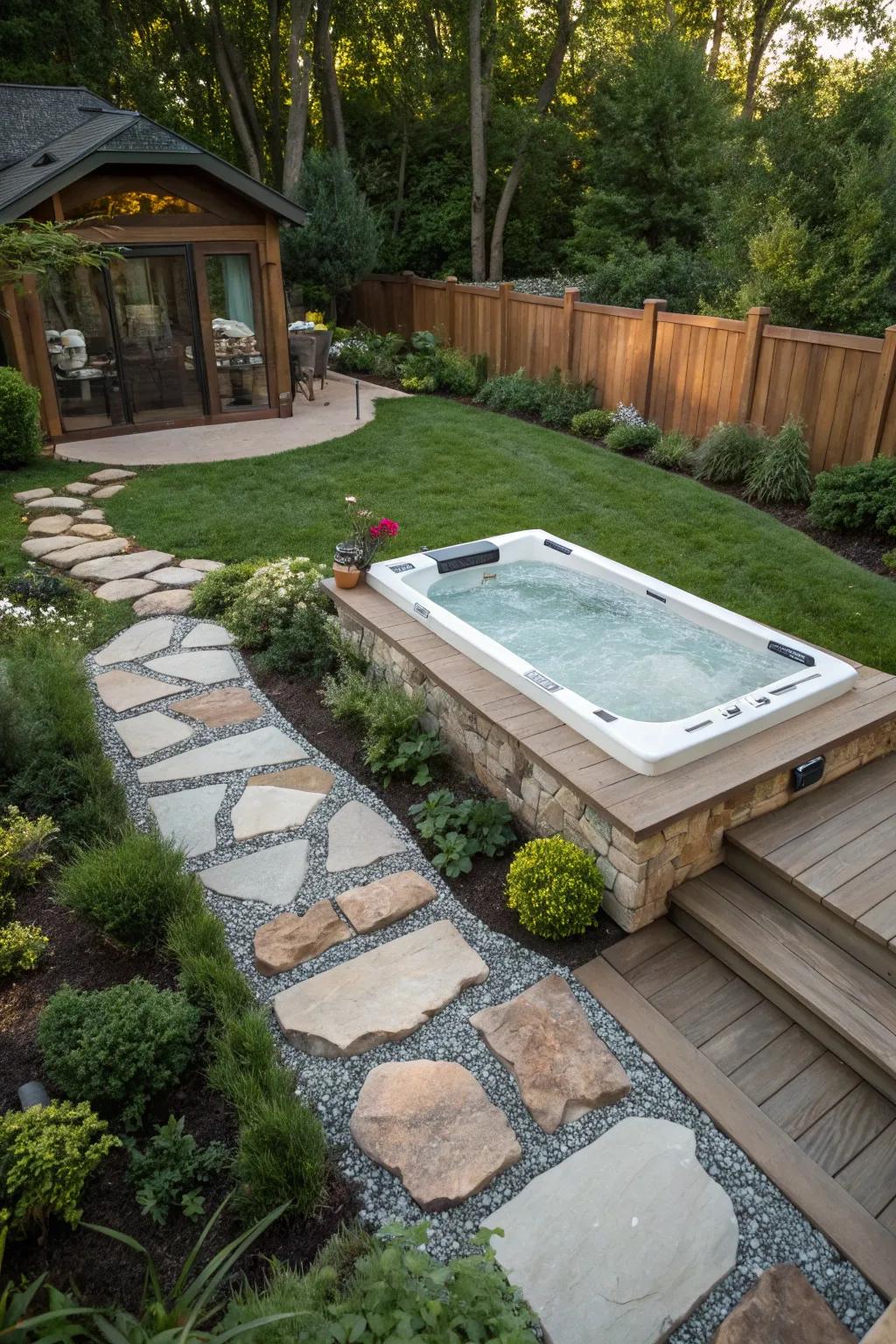 Granite details bring refinement and strength to the spa area.
