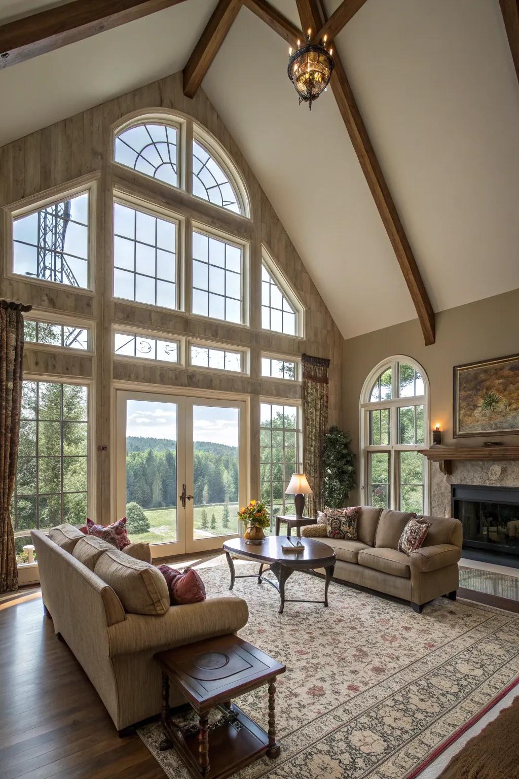 Raised ceilings create an expansive and airy feel in this lounge.