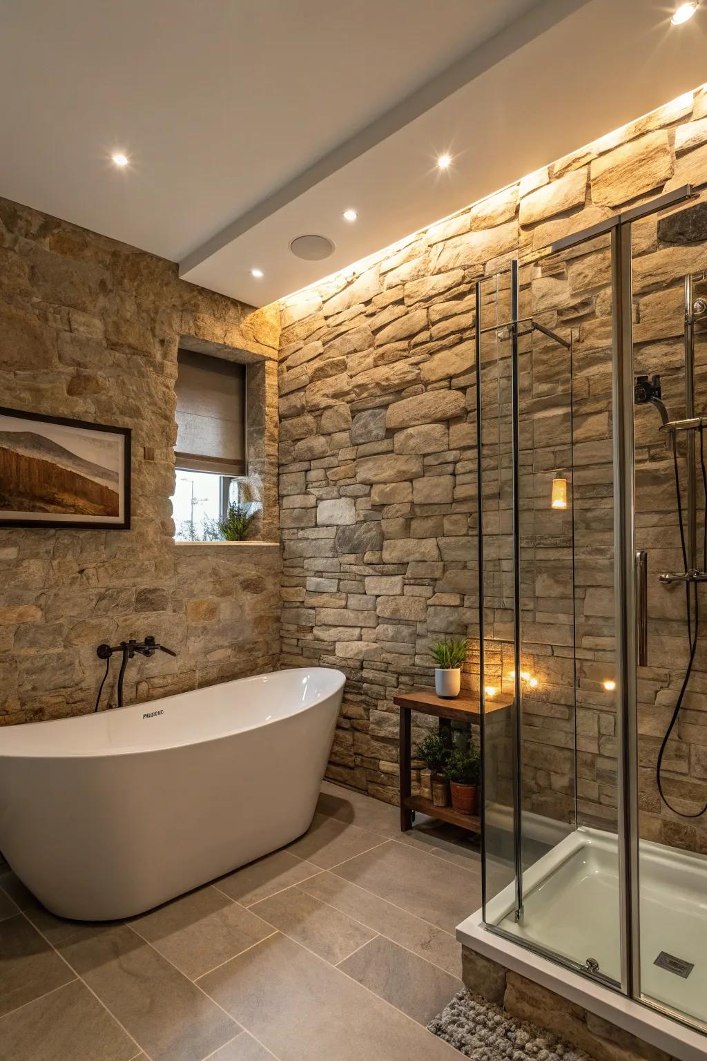 Stone structures establish a classy and spa-like atmosphere.