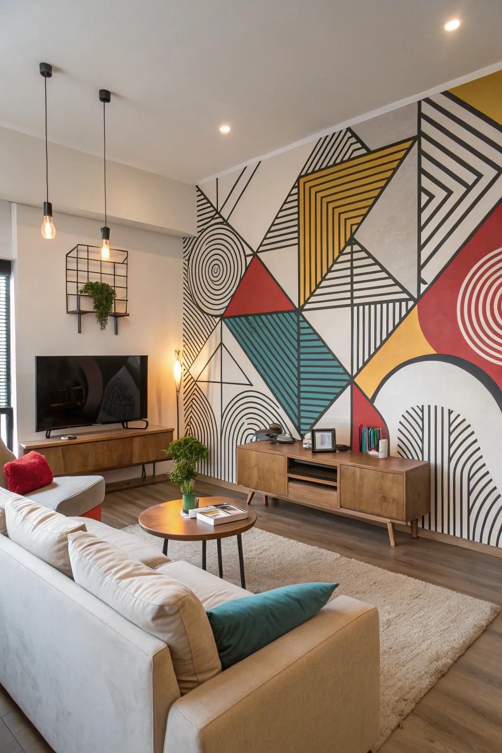 Modernize your area using symmetrical form murals.