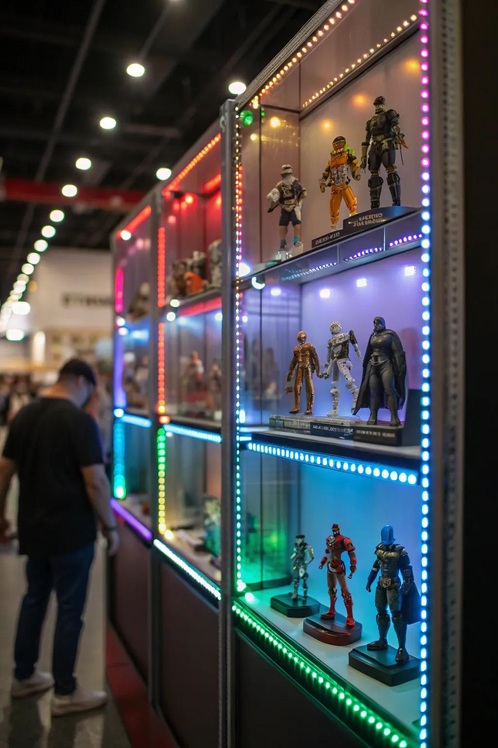 Light-Emitting Diode brights inject theatrics and vibrancy into your hero figurine presentation.