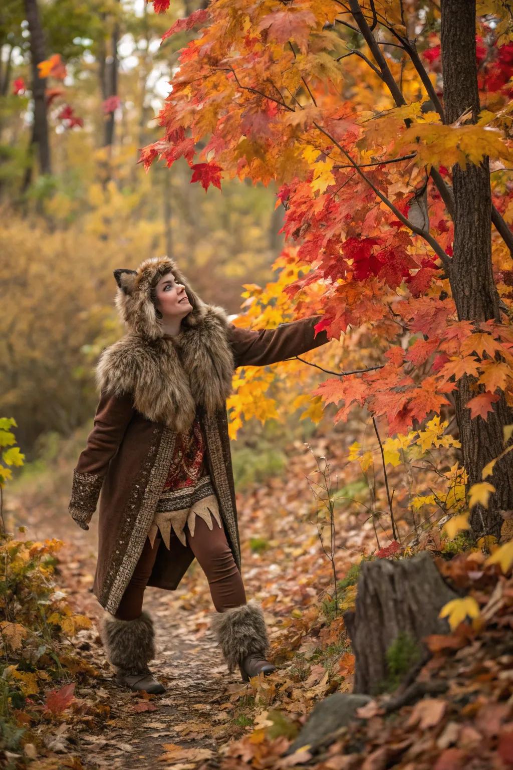 A mystical being amidst the autumn leaves.