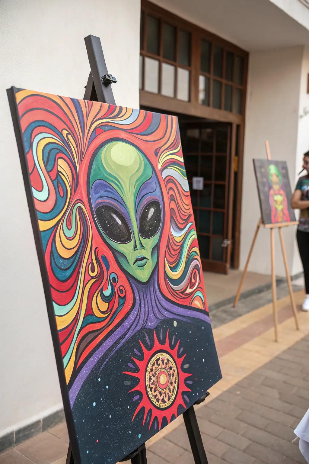 A psychedelic masterpiece that redefines traditional alien art with modern flair.