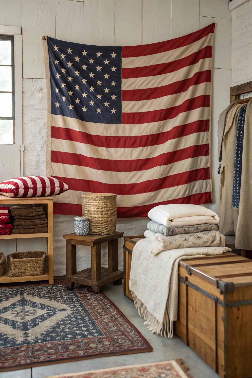 Layered designs using a flag add dimension to this area.