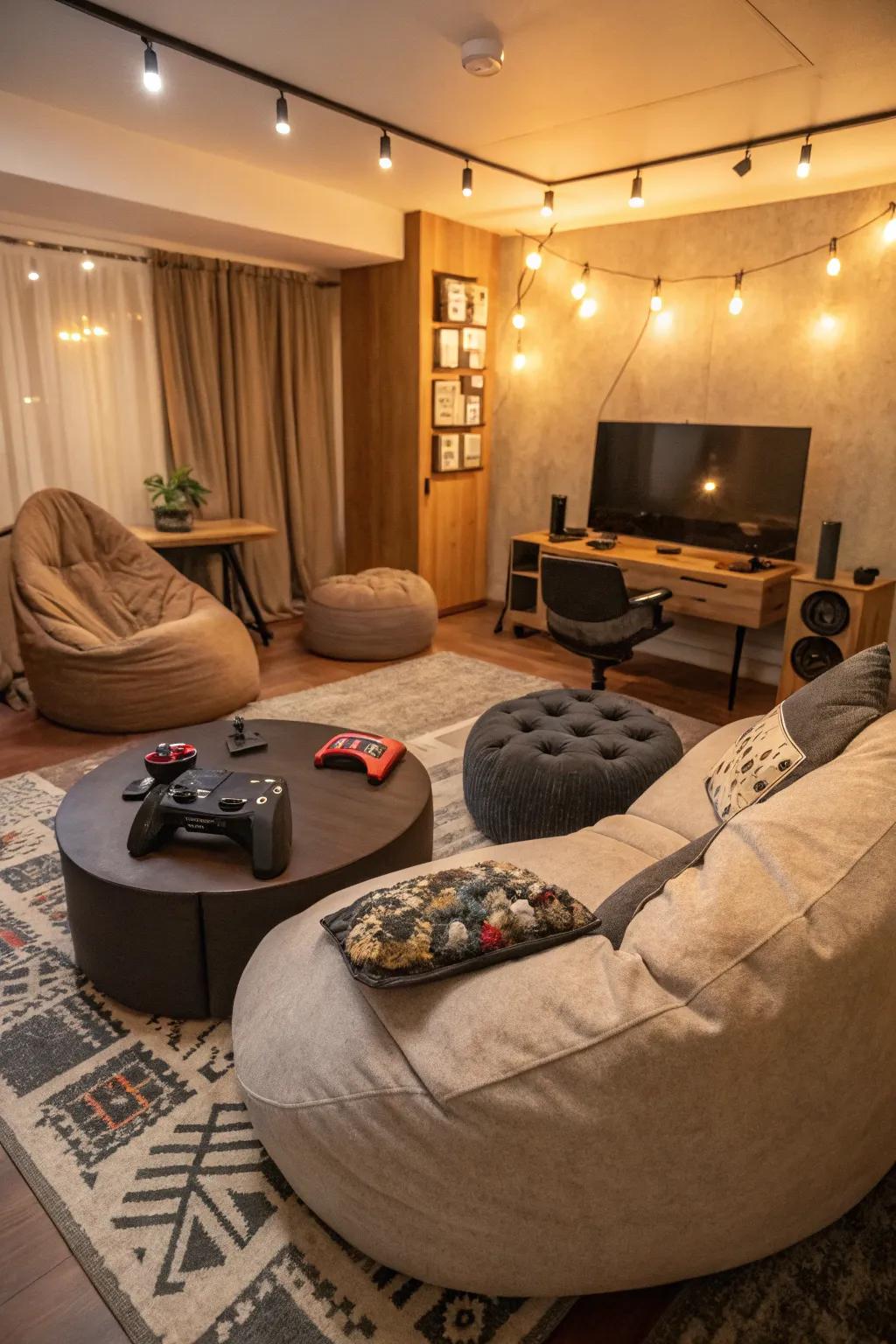 A range of seating options ensures comfort for both individual and group gaming experiences.