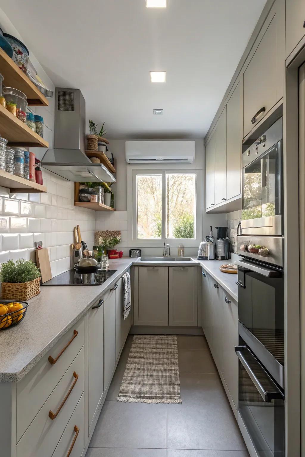 An effective layout maximizes space in a compact cooking space.