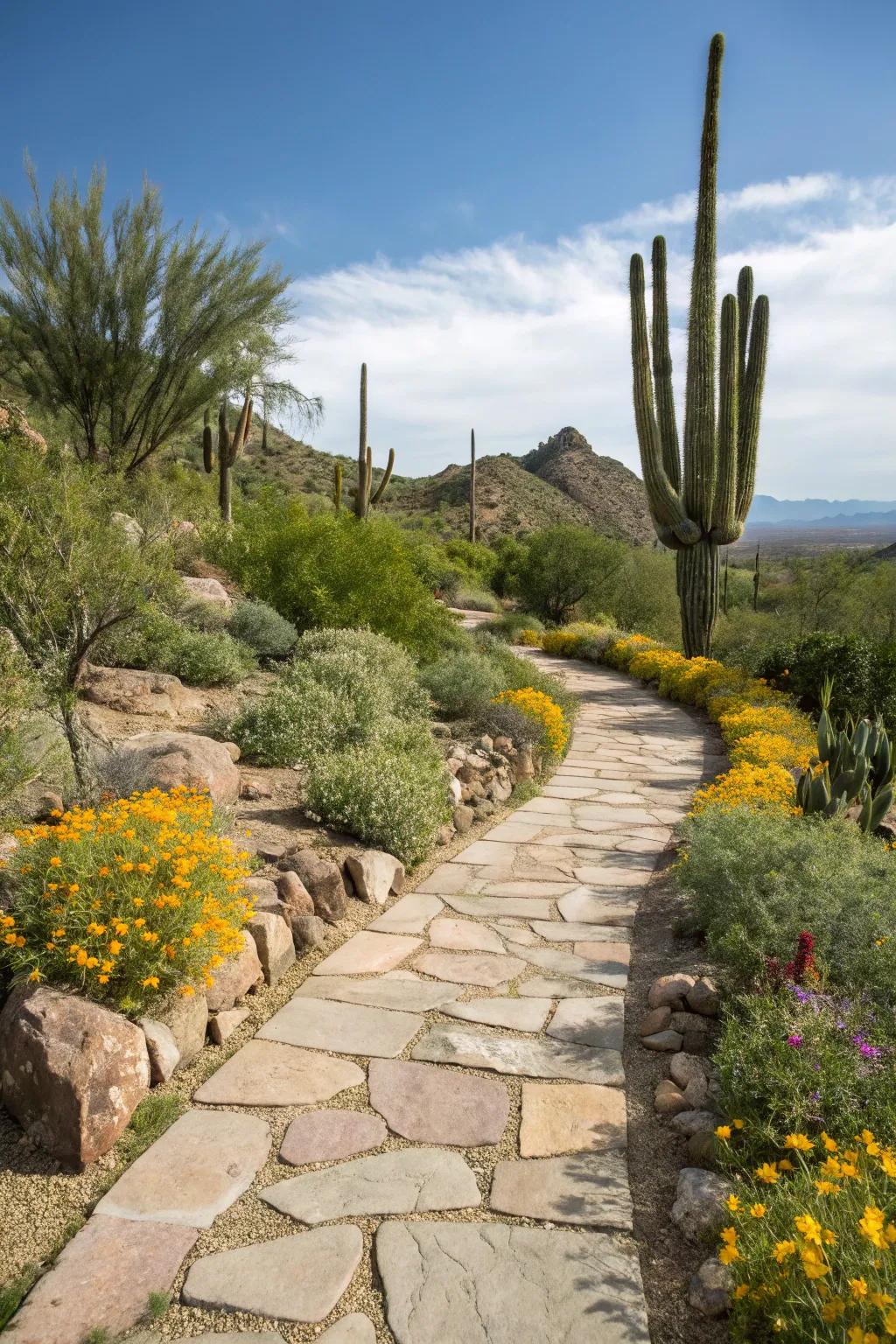 Walkways linking various sections within the garden.