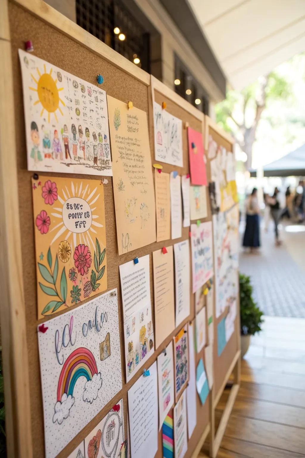 A bulletin board featuring inspirational art quotes.