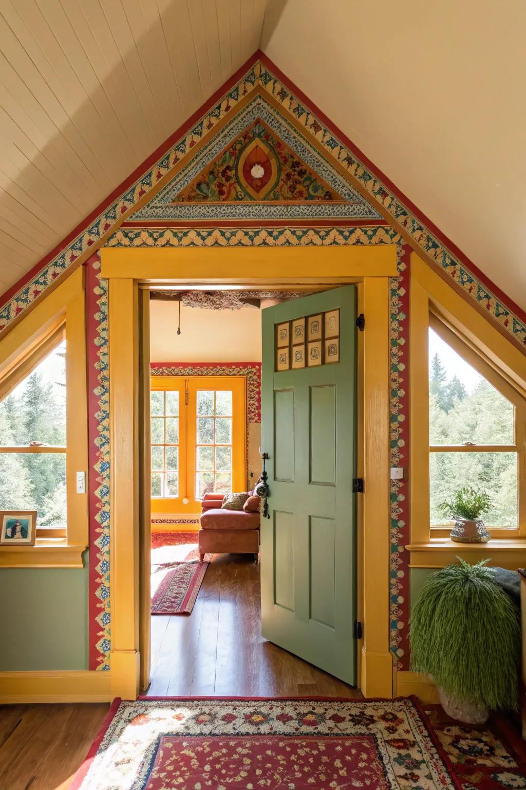 Vividly painted trim incorporates a striking splash of color.