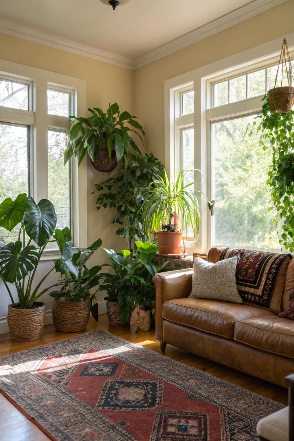 Indoor plants add vitality to neglected corners.