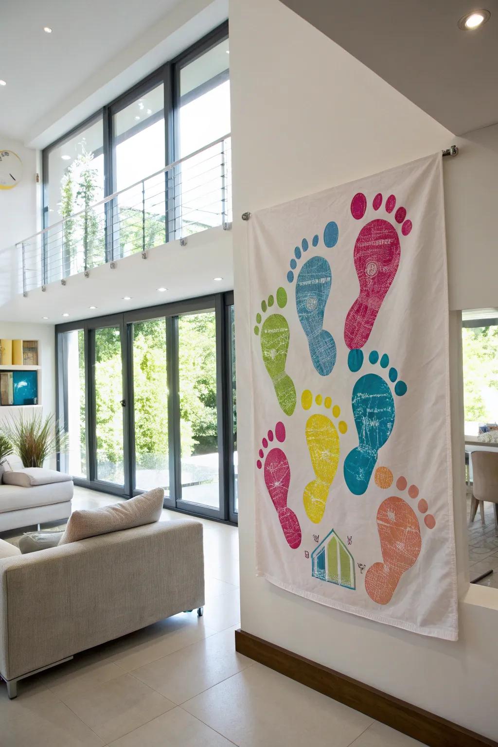 Lively and cheerful footprint canvas art for grandma’s space.