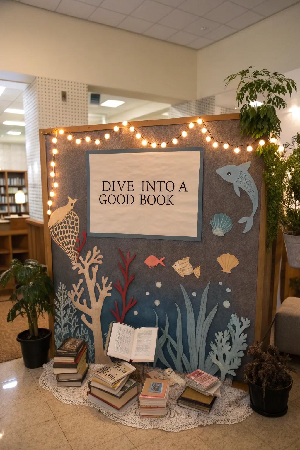 A book-themed bulletin board to celebrate the joy of reading.