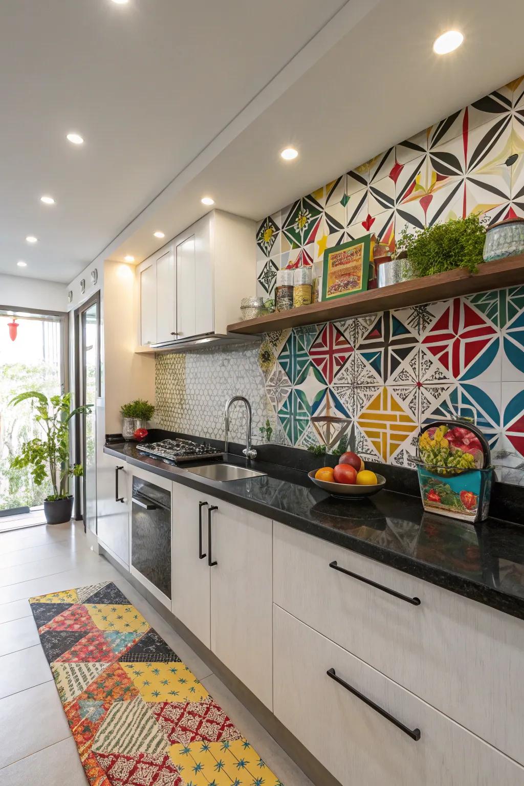 Patterned boards bring a playful and dynamic element to cooking space design.
