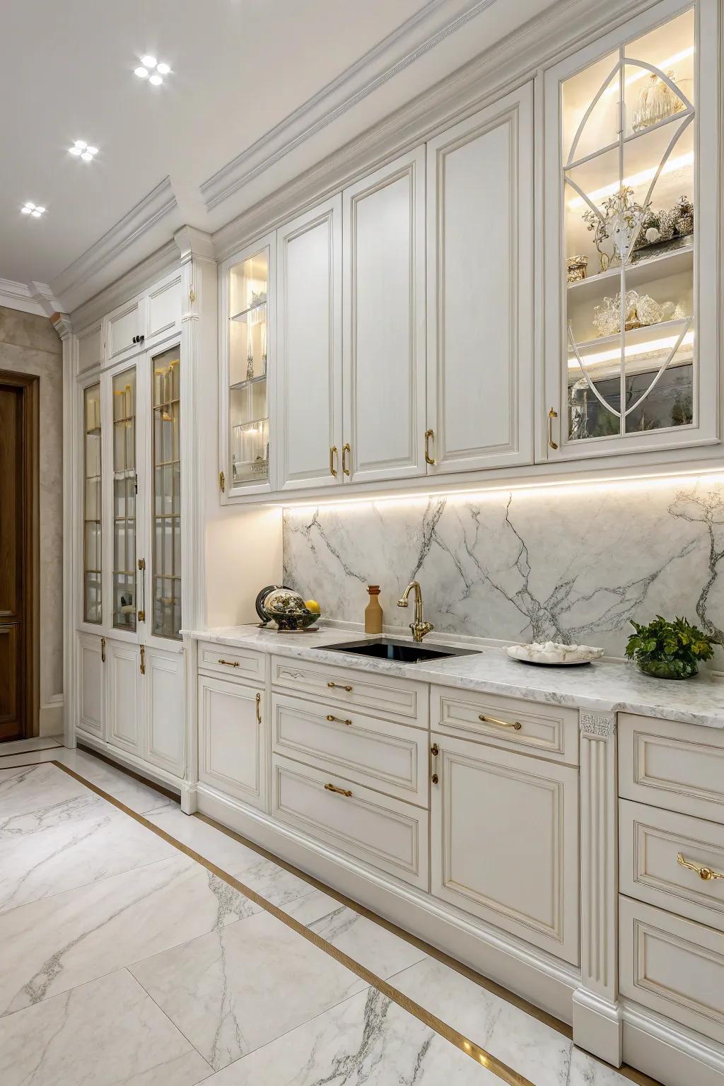 Granite backsplash adds timeless elegance to the kitchen