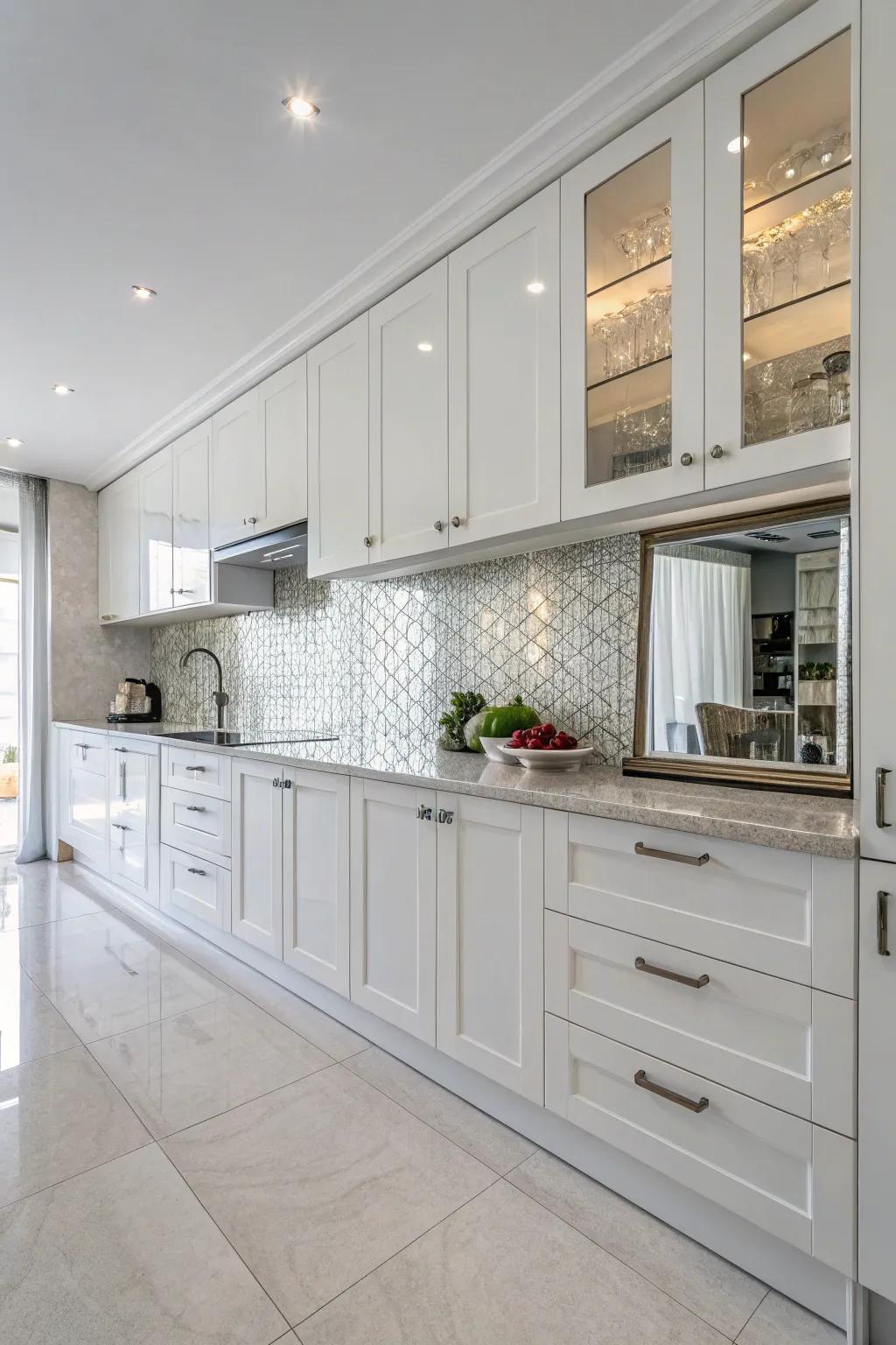 Reflective tiles increase light and open up the space.