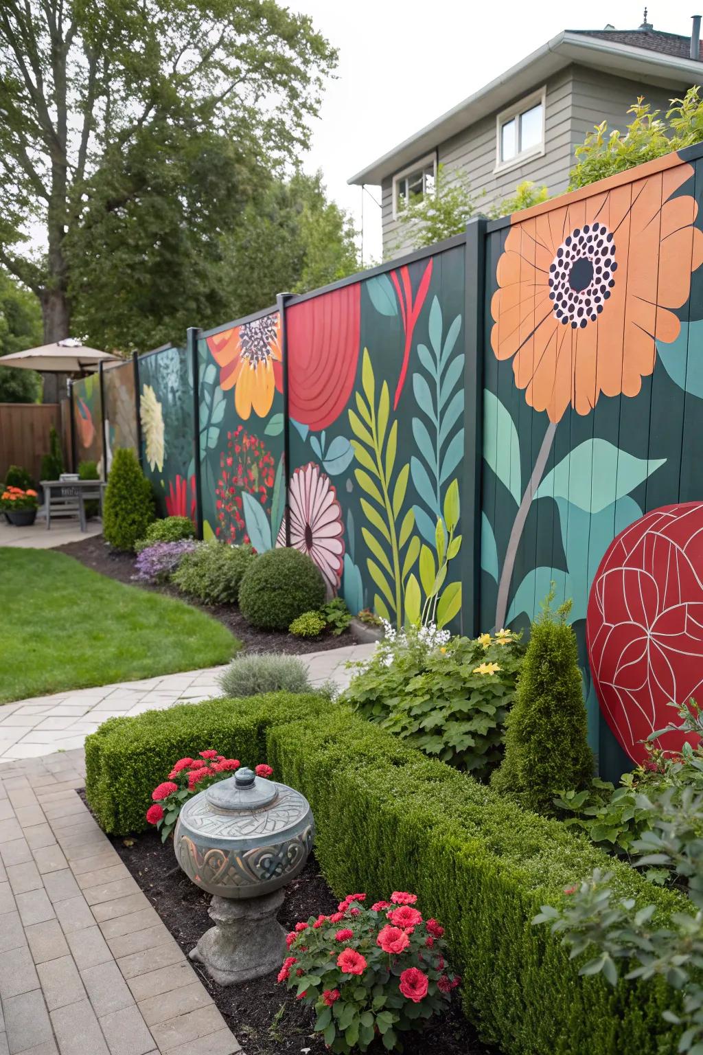 Abstract floral designs present a contemporary spin for fence painting.