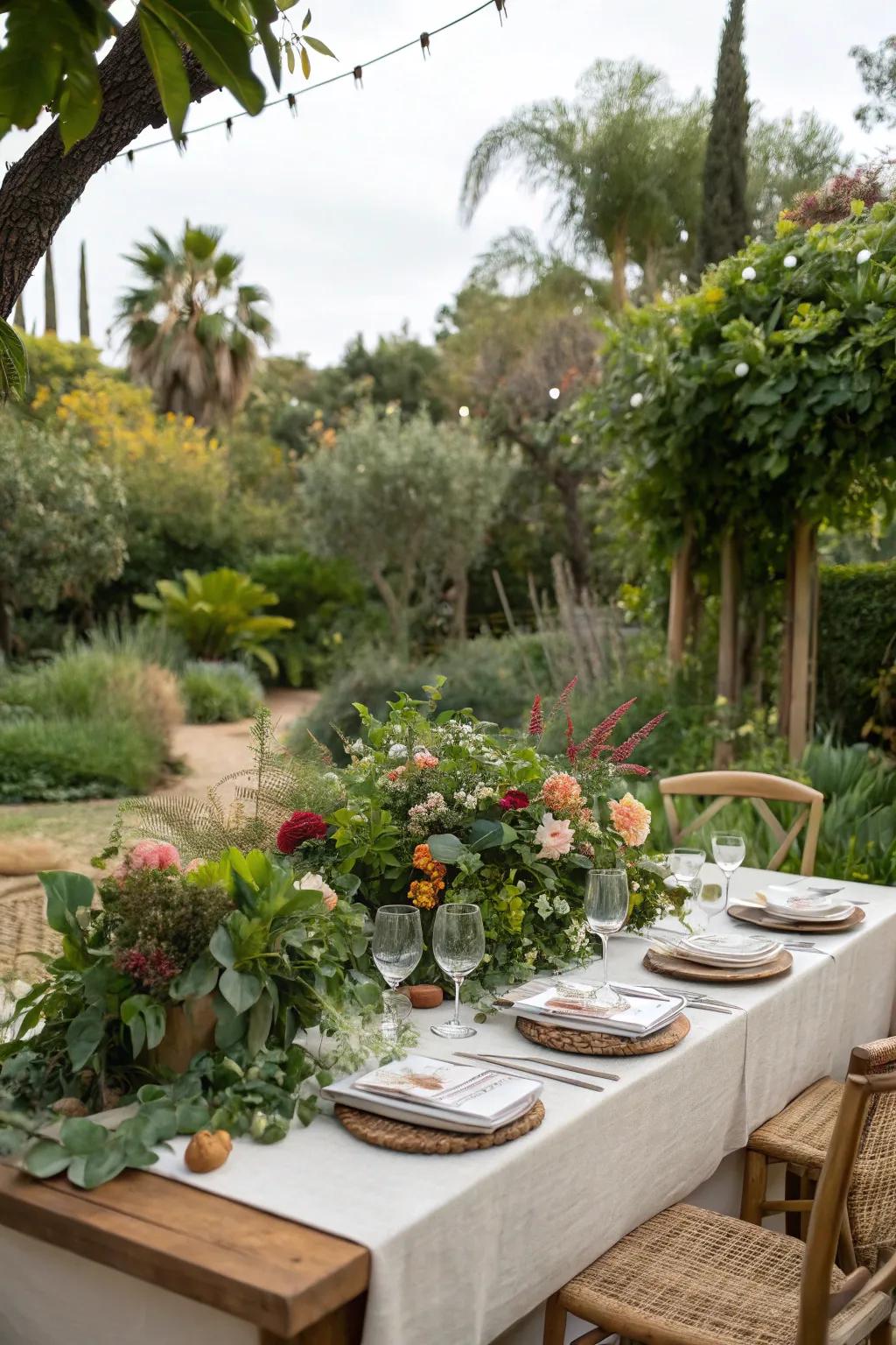 Floral arrangements reflect the natural beauty of the surrounding garden.