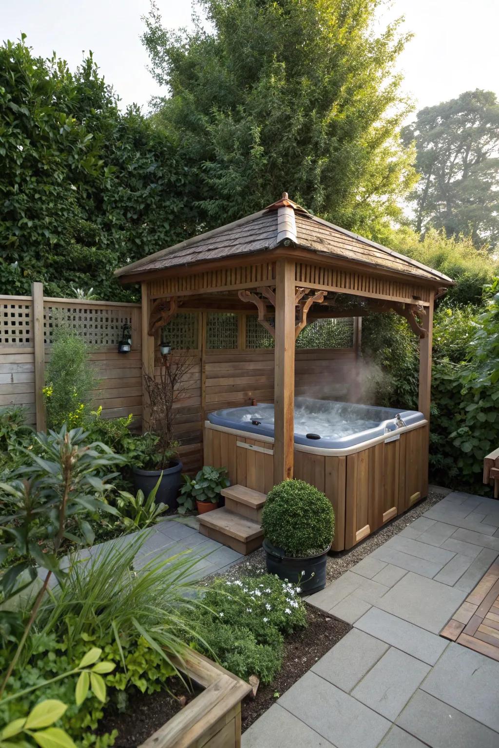 A summerhouse turns your hot tub area into a private, all-weather retreat.