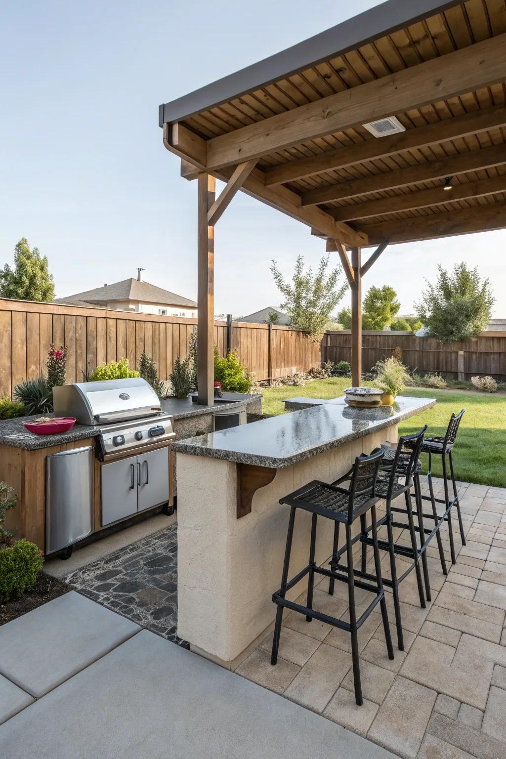 An outside kitchen delivers convenience and fun to your patio.