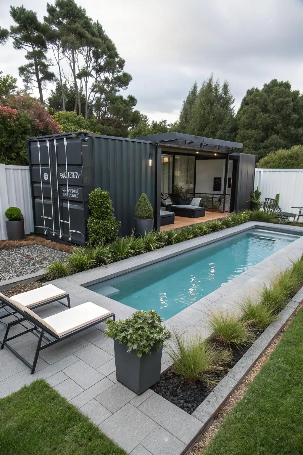 A chic backyard pool repurposed from a cargo box.