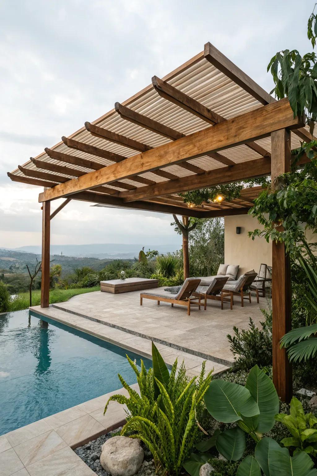 A solid roof pergola provides plenty of coverage and protection.