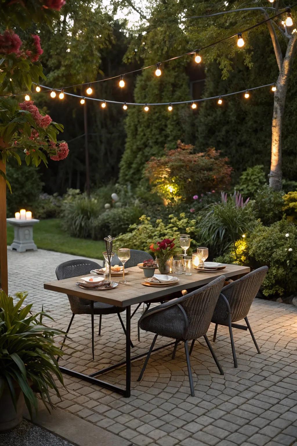 Enjoy meals outdoors with an attractive patio dining arrangement.