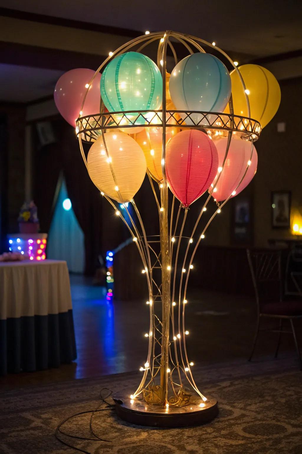 LED lights add a magical shine to balloon stands.