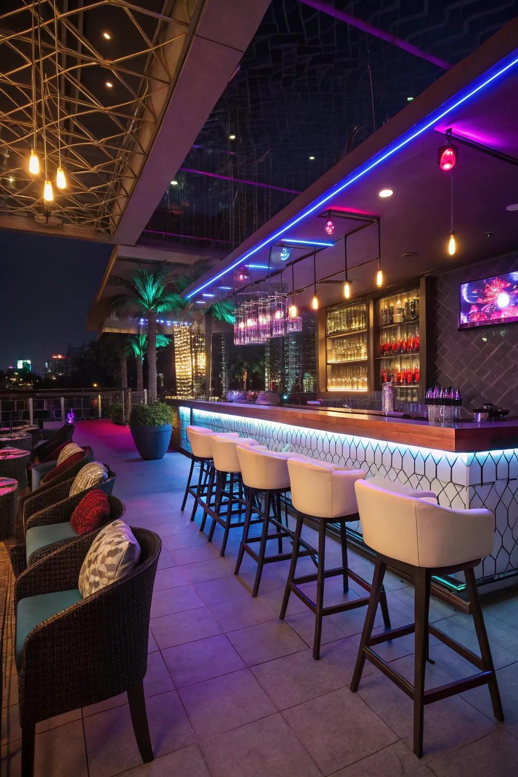 Urban nightlife-inspired bar with vibrant energy.
