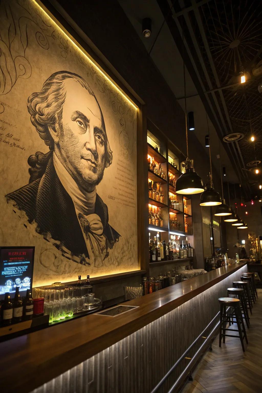 Stylish portraits add personality and interest to your bar.