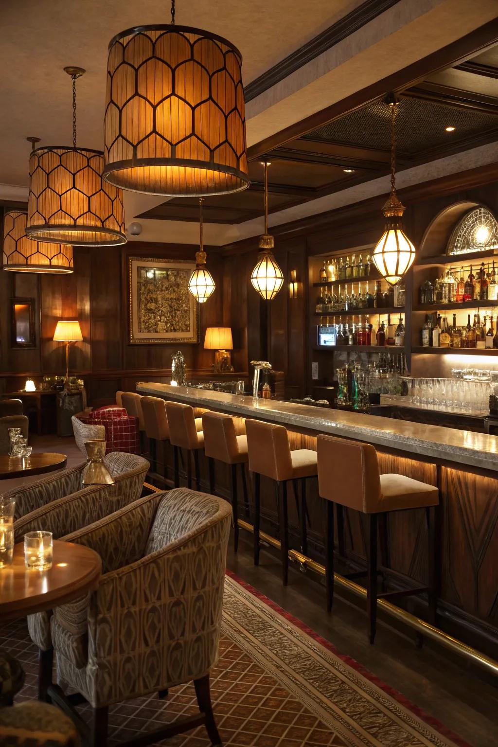 Atmospheric illumination transforms your bar into a snug retreat.