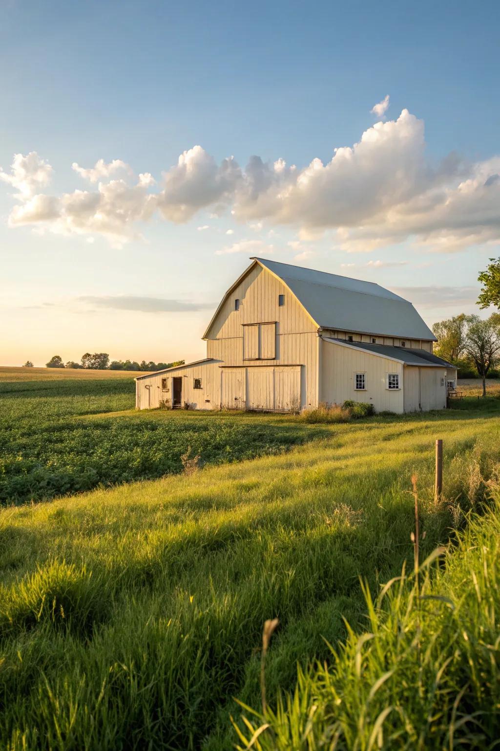A cozy sandstone barn that radiates an inviting charm.