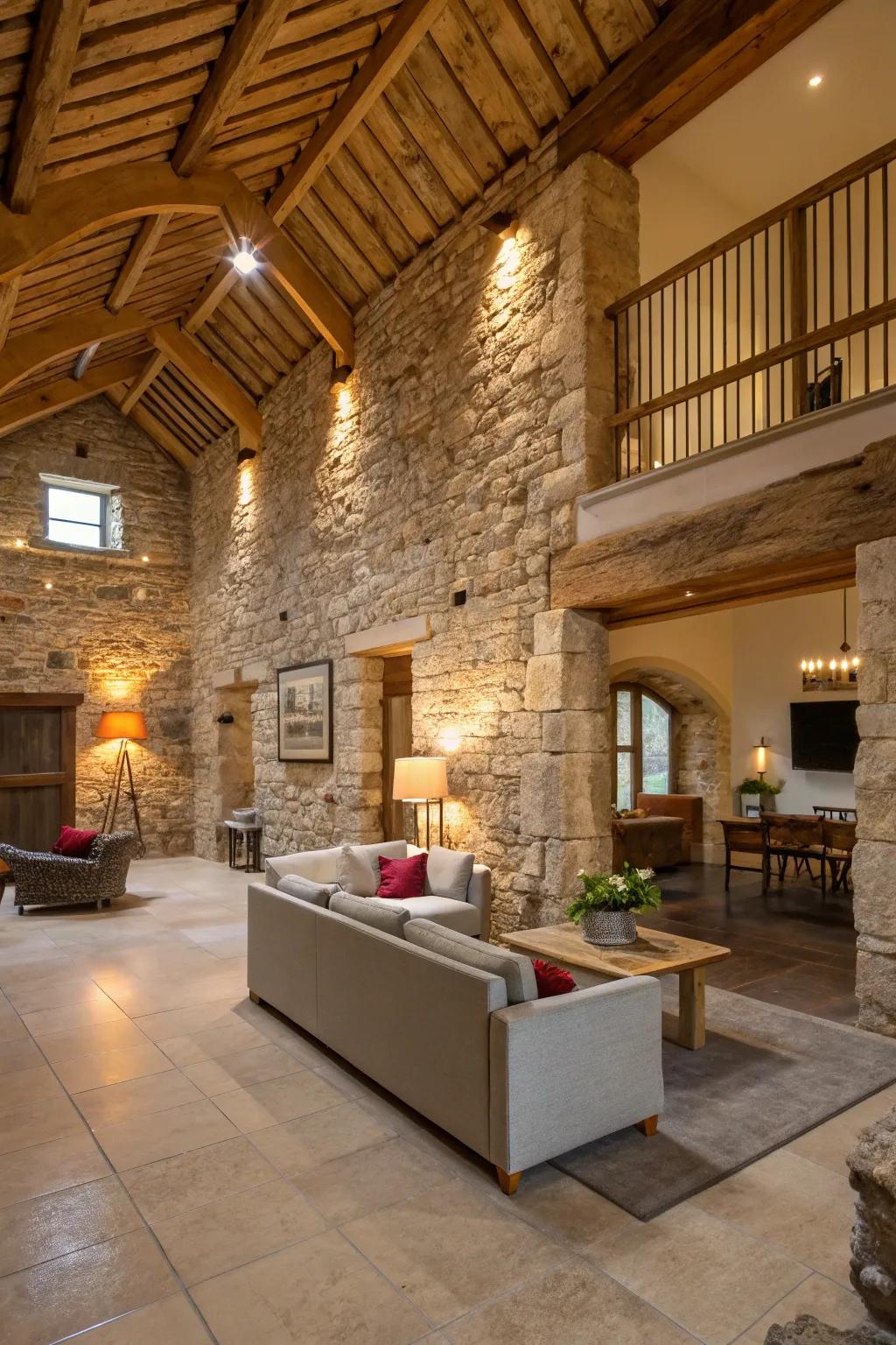 Stone cladding preserves the country essence when renovating barns.