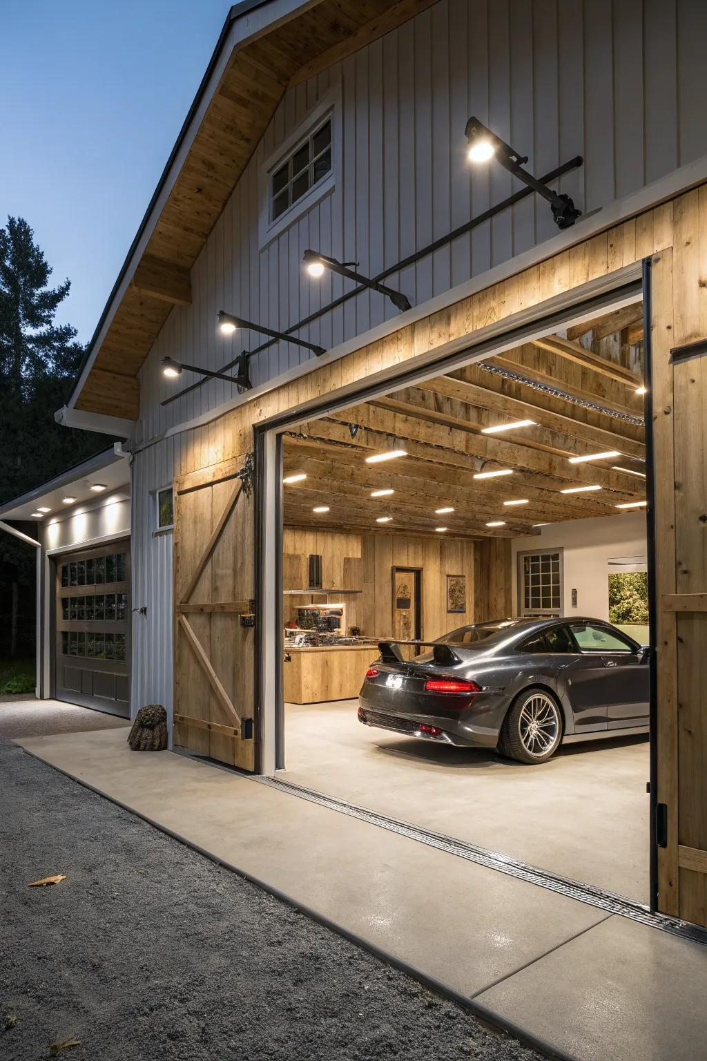 New lights make this barn garage bright and easy.