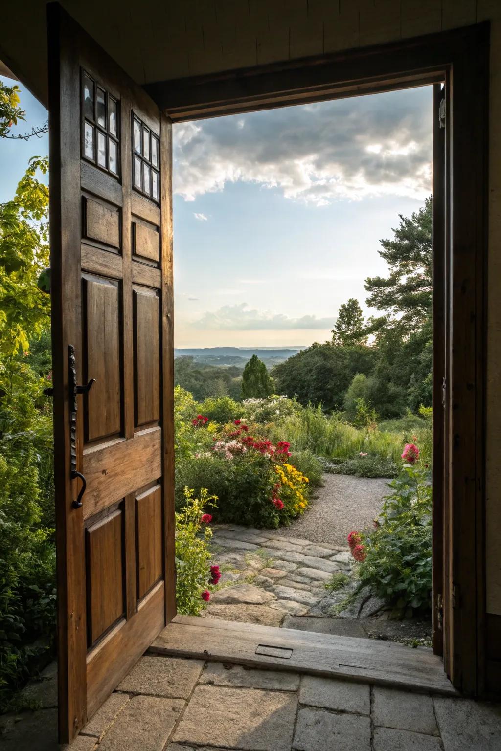 A terrace basement door perfectly merges indoor and outdoor spaces.